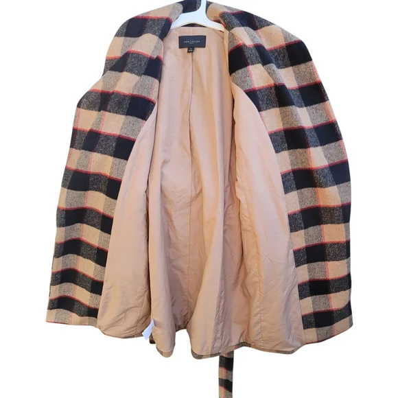 Ann Taylor Buffalo Plaid Wool Belted Shawl Collar Coat - Picture 4 of 7